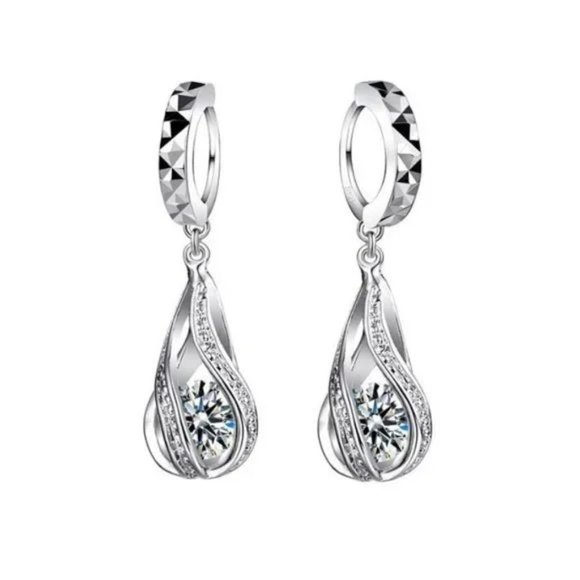 ⭐4Pc Bundle⭐ Diamond Teardrop Pendant And Earrings w 18" Chain Sterling Silver - Picture 3 of 8